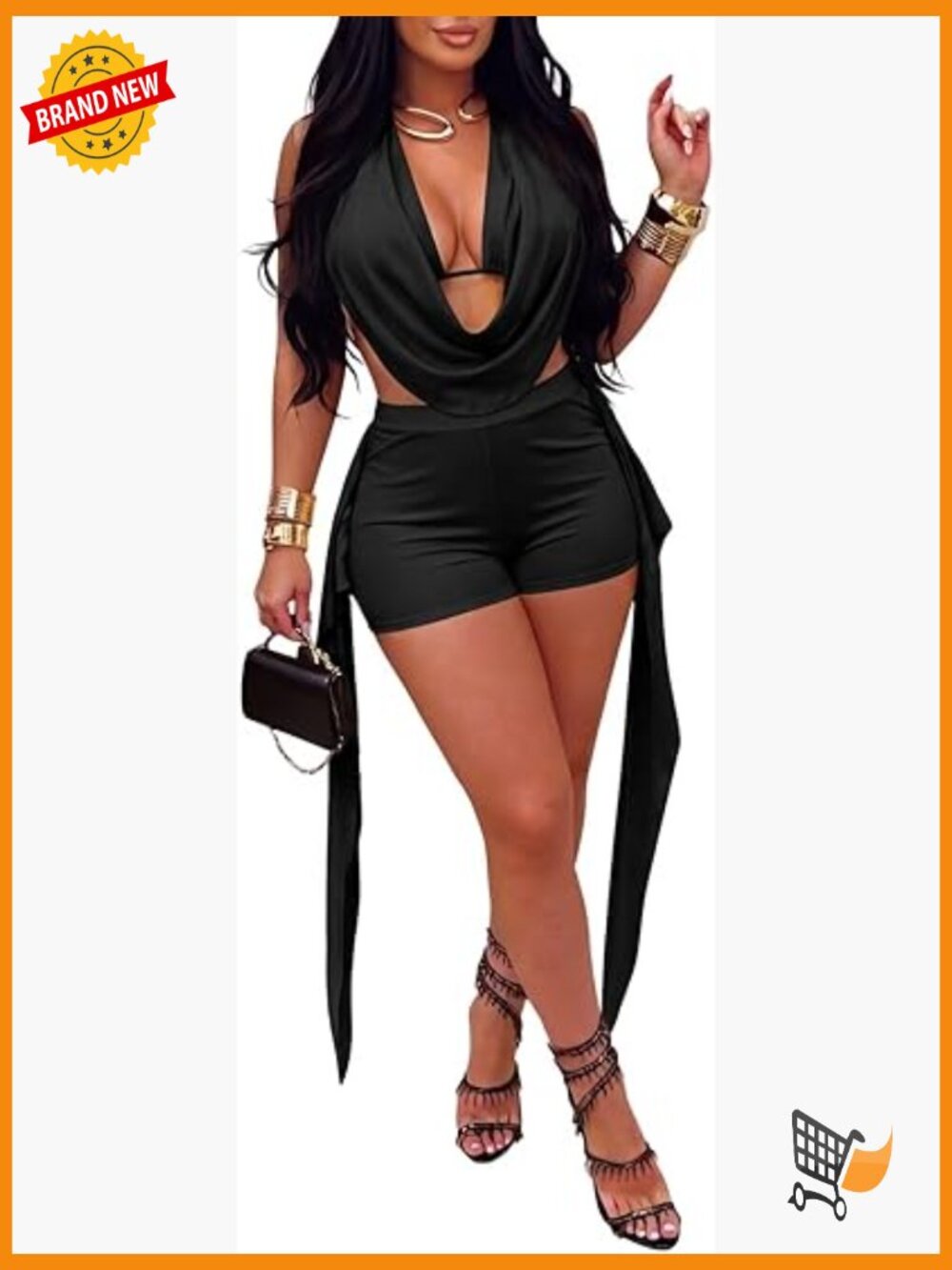 2 Piece Outfits Cowl Neck Halter Backless Top Short Sets Summer Clubwear
